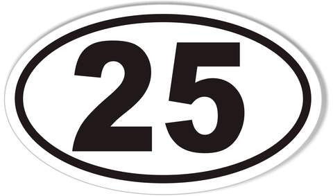 1-25 Numbered Golf Cart Oval Bumper Stickers