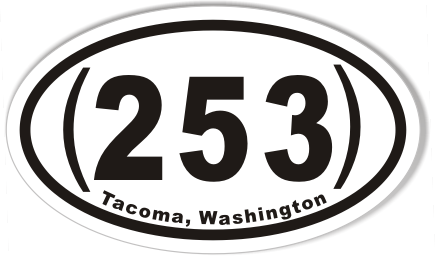 (253) Tacoma, Washington Custom Euro Oval Bumper Stickers