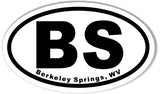 BS Berkeley Springs, WV 3x5 Inch Custom Oval Bumper Stickers