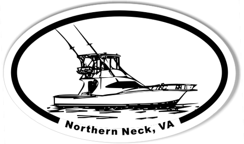 Northern Neck, VA Oval Sticker with Sport Fishing Boat –